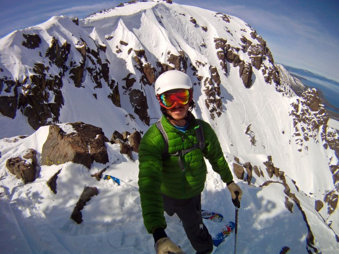 Scoping our descent for "The Cross" - the line we skied is directly above my head where the tracks are